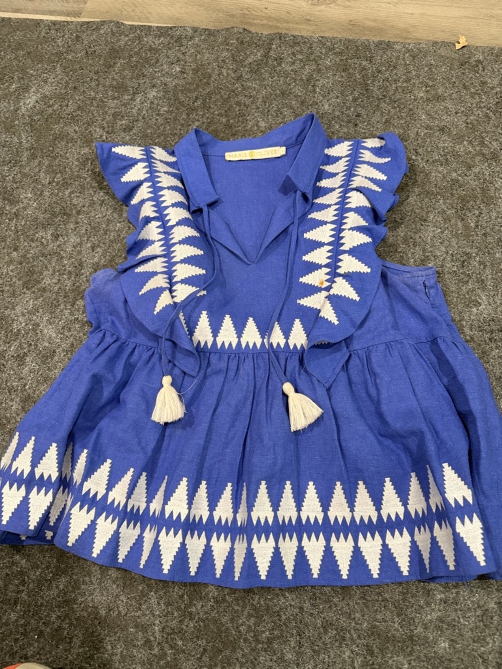 Marie Oliver Cobalt Blue Embroidered V-Neck Top